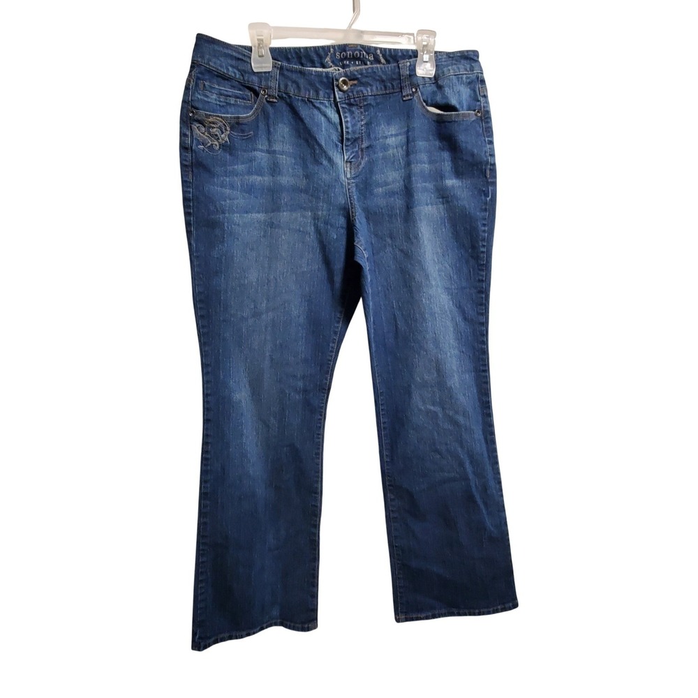 Sonoma Life Style Modern Bootcut Jeans Womens 16 Medium Wash Embroidered Blue